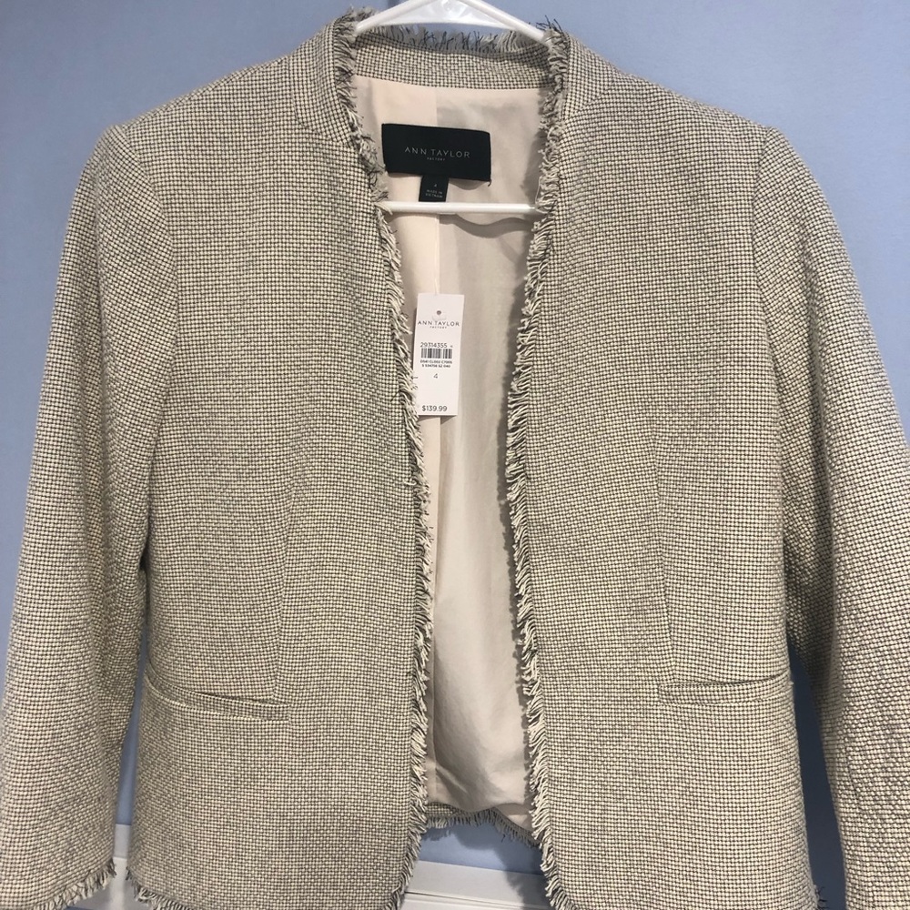 Ann Taylor Factory NWT jacket cream and black fringe trim